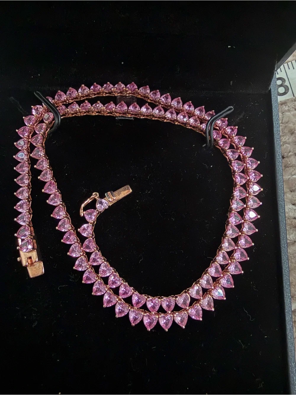 Pink Sapphire Rose Gold Heart-shaped Tennis Necklace